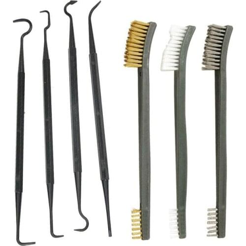 7pcs/Set 3pcs Steel Wire Brush + 4pcs Nylon Pick Set Universal Gun Hunting Cleaning Kit Tactical Rifle Pistol Gun Cleaning Tool