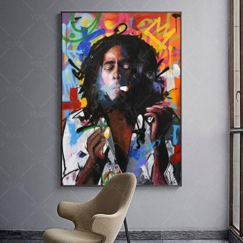 Bob Marley Abstract Portrait Art Canvas Painting Cuadros Posters Print Wall Art for Living Room Home Decor