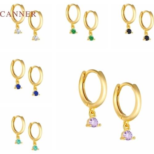 CANNER 925 Sterling Silver Earrings For Women Colored Zircon Hoop Earring Gold/Silver Jewelry Ear Piercing Mom Gift 2021 Trend
