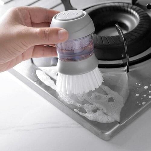 Automatic liquid pot washing brush, household scrubbing integrated, soap liquid brush with base, push-type cleaning kitchenbrush