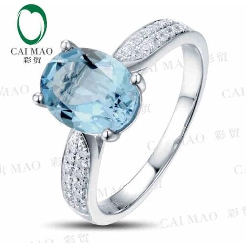 CaiMao 1.75 ct Natural Aquamarine 18KT/750 White Gold 0.14 ct Full Cut Diamond Engagement Ring Jewelry Gemstone