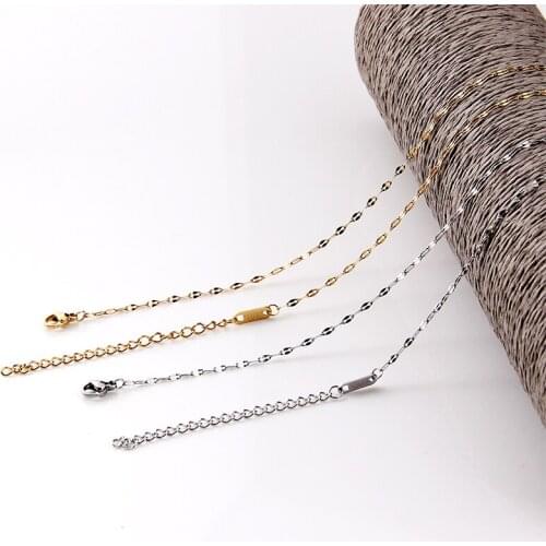SUQI 5pc Gold 316L Stainless Steel 2mm Link Chain Necklace 35 40 45 50 55CM Long lip Chain Lobster Clasp collar Necklace women