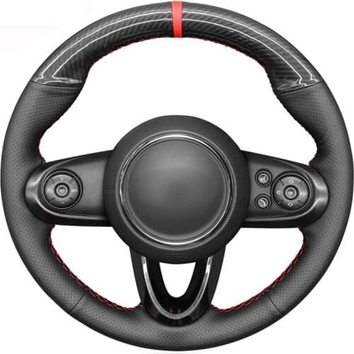 Car Steering Wheel Cover For Mini Cooper Coupe Clubman Countryman 2014-2019 Carbon Fiber Black Genuine Leather Hand