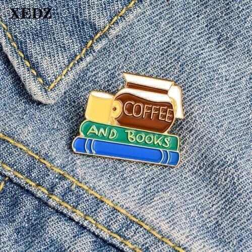 Coffee and Books Series Enamel Metal Pin Coffee Cup Teapot Stacked Book Life Badge Custom Punk Lapel Brooch Gifts for Friends