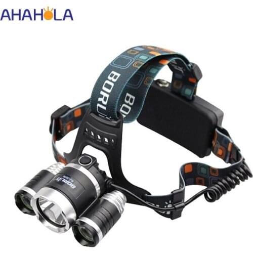 Lantern led flashlight 5000 lumens 3x cree xm-l t6 led flash headlight camping torch No 18650 rechargeable battery and charger