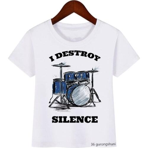 T-shirt for boys fun drumming music lover graphic print kids t shirt summer casual hiphop boy clothes white shirt tops wholesale
