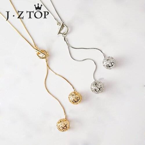JZTOP Fashion Geometric Long Necklace Woman Crystal Metal Ball Pendant Sweater Chain Female Gold Color Necklace Jewelry