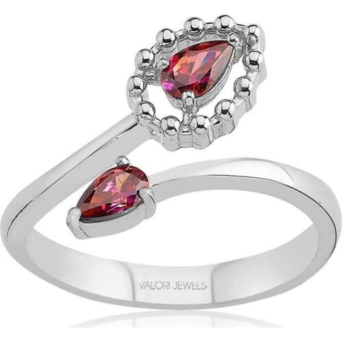 Valori Jewels 0.40 Carat, Zirconia Red Pear Gemstone, Rhodium Plated, Sterling Silver Ring