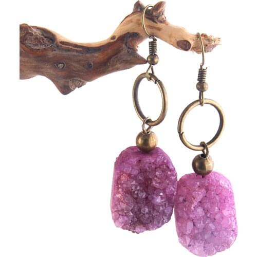 RH Fashion Boho Jewelry Accessory Black/white/purple Natural Druzy Pendant Earrings Jewellery Wedding Party Gifts Women Earrings