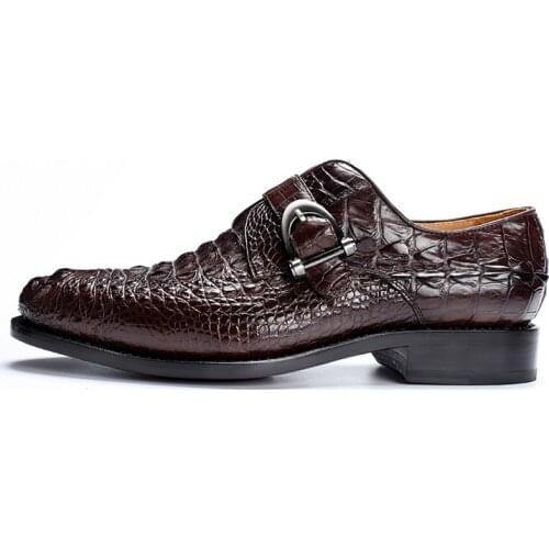 Brand Business Formal 100% Crocodile Leather Shoes Men Classic Pointed Toe Brown Dress Office Shoes Party Wedding Man Footwear