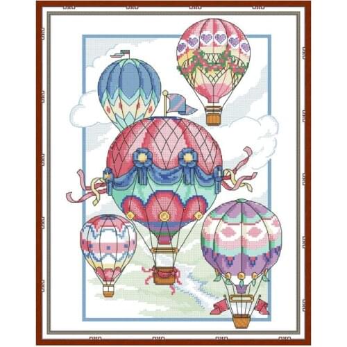Hot air balloon cross stitch kit aida 14ct 11ct count print canvas cross stitches needlework embroidery DIY handmade