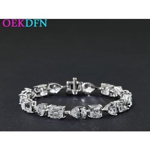 OEKDFN 100% 925 Sterling Silver Bracelet For Women Dropwater Heart Shape High Carbon Gemstone Engagement Wedding Fine Jewelry