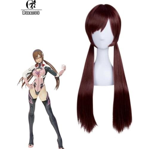 ROLECOS Anime EVA Cosplay Makinami Mari Wigs Long Red-brown Heat Resistant Synthetic Hair Perucas Cosplay Wig + Wig Cap