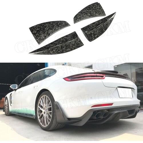 4PCS Dry Carbon Fiber Rear Lip Splitters Aprons For Porsche Panamera 971 2017-2019 Forged Carbon Bumper Trunk Trim Covers Flaps