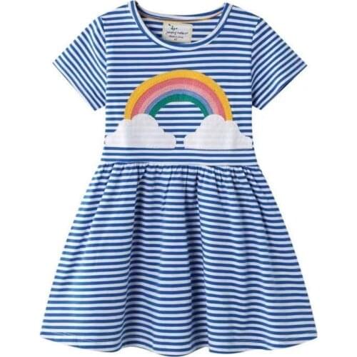 Rainbow embroidery girls dress girls summer dress cotton short-sleeved t-shirt dress dress
