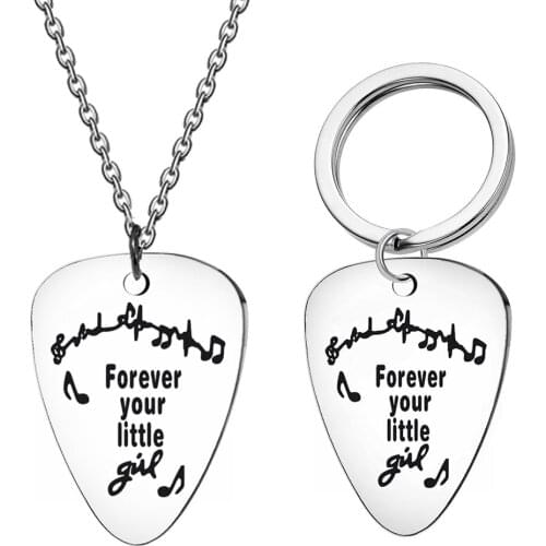 Fathers Day gift pin Guitar Pick accessories stainless steel guitar accessories necklace key chain forever your little girl