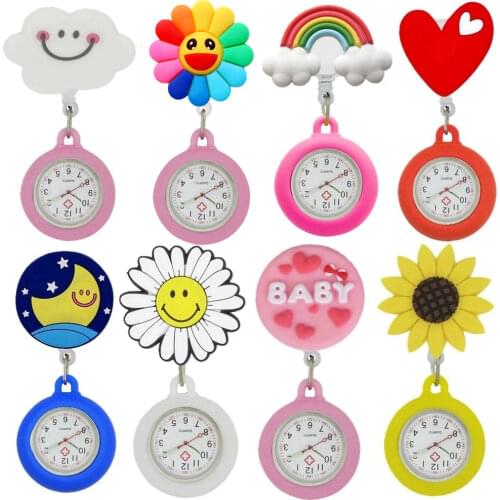 Beautiful Sunflower Sun Moon Cloud Rainbow Love Heart Nurse Doctor Hospital Retractable Pocket Watches Medical Gifts Clock Watch