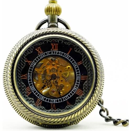 Retro Archaize Wood&Bronze Roman Num Pendant Mechanical Pocket Watch Men Women Steampunk Necklace Pocket Watch Gift