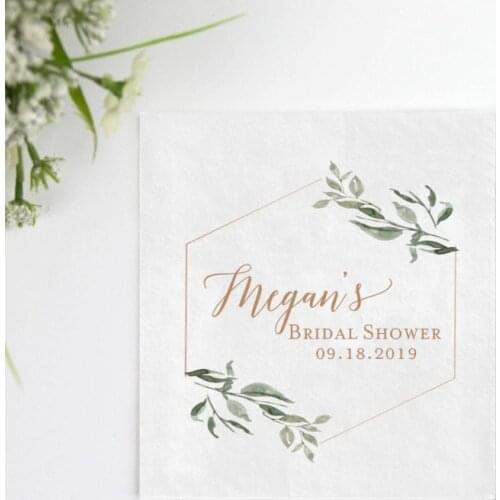 50pcs Geo Greenery Personalised Bridal Shower Napkins | Wedding Napkins | Rehearsal Dinner | Custom Engagement Party Napkins