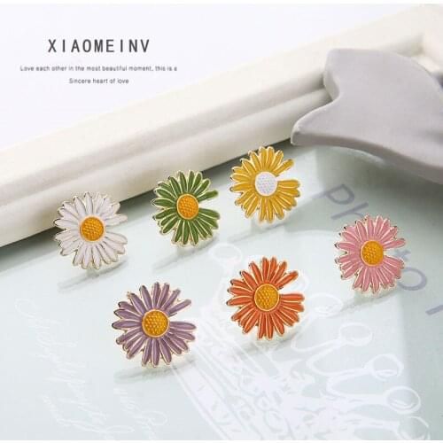6pcs New Korean Sunflower Sweet Stud Earrings for Women Party Fashion Jewelry 2020 Girls Lovely Earrings Needle Diy Accessories