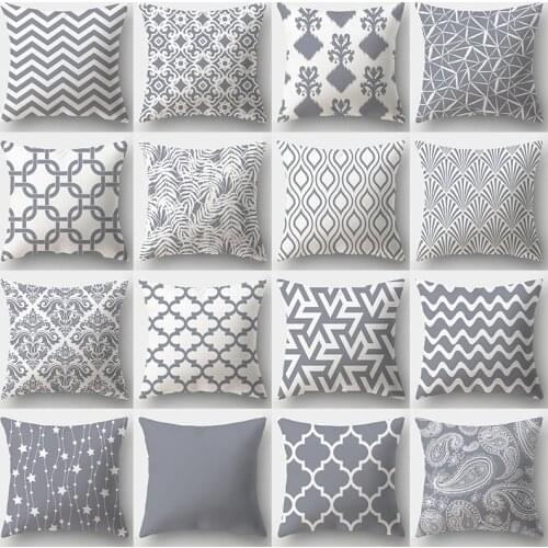 Grey Geometry Cushion Cover 45x45 Pillowcover Polyester Decorative Sofa Cushions Throw Pillows Home Decor Pillowcase