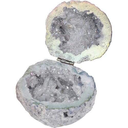 Natural Handmade Storage Agate Geode Necklace Box Rough Quartz Crystal Earring rings Box Crystal Stone Women Jewelry Container