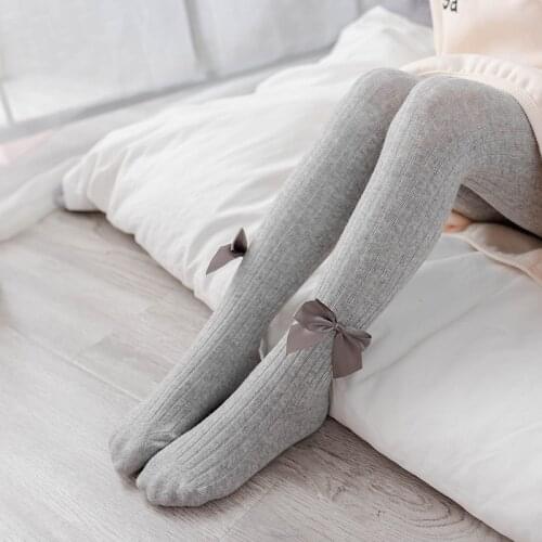 Spring Autumn Kids Pantyhose Bowknet Princess Baby Stocking Knitted Combed Cotton Tights Daily Wear 0-10Y