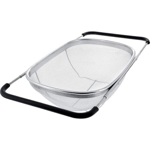 Retractable Multifunctional Drain Basket Rubber Handle Stainless Steel Colander Sink Vegetable Drain Rack Drain Sink Filter