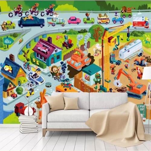 Wellyu Modern cartoon construction site workers childrens room background wall custom large mural green wallpaper