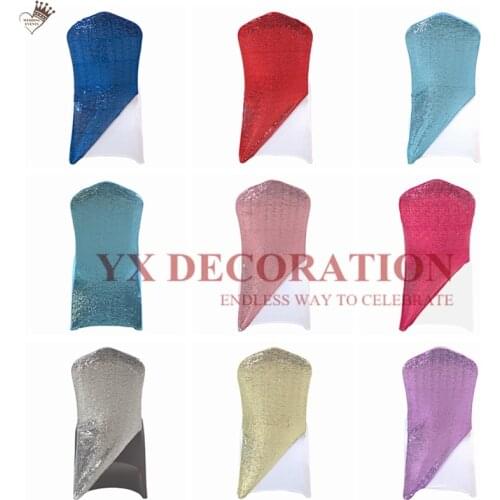 Back With Sequin Lycra Spandex Chair Cap Hood For Spandex Chair Cover Decoration Wedding Event Deco