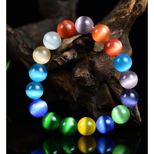 Multicolor Cat Eyes Crystal Round Beads Bracelet for Women Elastic Rope Strand Bracelets Bangle Fashion Wrist Jewelry 7.5" B272
