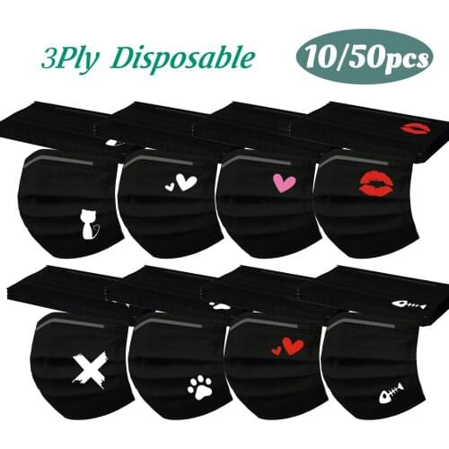 50PC Halloween cosplay Face Masks Breathable Black Dustproof Disposable Ear Loop Nose Mouth Cover Filter Masks маска анонимуса