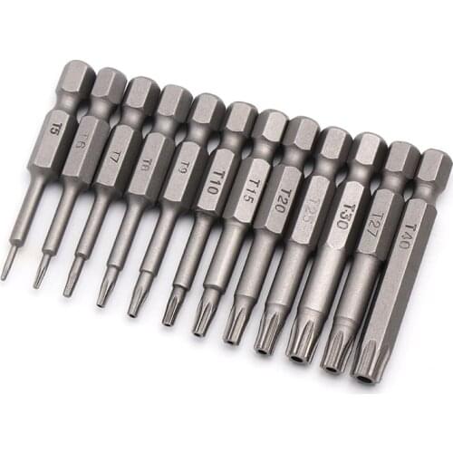 12Pcs 1/4" 50mm T5-T40 Torx Matte Screwdriver Bits CR-V Magnetic Electric Drill Screwdriver Head Power Driver Tools