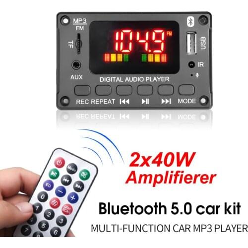 2*40W 7V-26V Amplifier Mp3 Player Module Bluetooth-Compatible 5.0 Handsfree MP3 Decoder Board 12V Fm Radio Wireless Music Kit