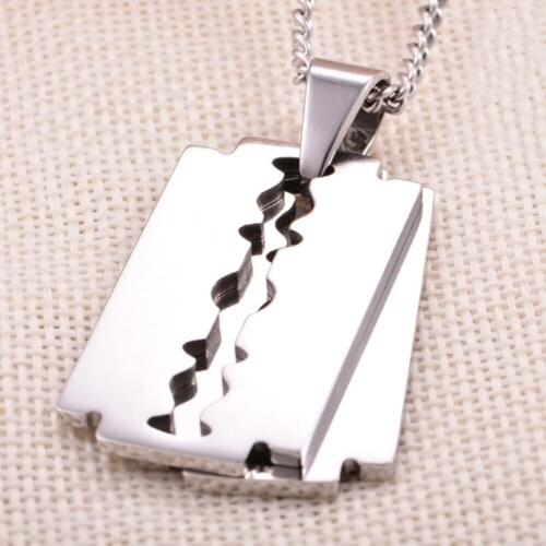 2pcs Cool Stainless Steel Razor Blades Pendant Necklaces Men Jewelry Steel Male Shaver Shape Necklaces & Pendants