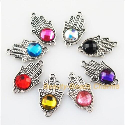 32 New Retro Charms Acrylic Plastic Tibetan Silver Palm Pendants Mixed 10x18mm