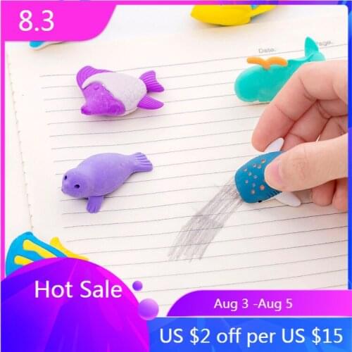 4 Pcs/Lot Marine Animals Whales Dolphins Rubber Suit Eraser Set Students Eraser Stationery Wholesale