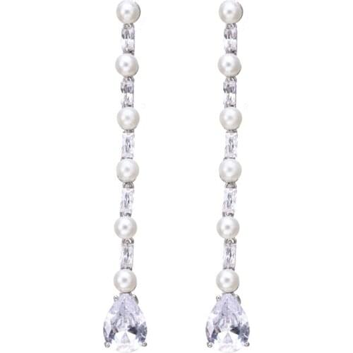 Bettyue Fashion Elegant Long Shape Earring Vogue Pearl And Waterdrop Zirconia Two Color Simplicity Style Dress Up Women In Party