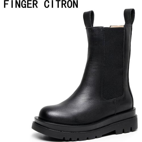 Finger Citron Women Motocycle Anckle Boot Genuine Cow Leather Round Toe Pu Outsole Light By Handmade Lady Style Size 35-41