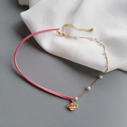 Trendy Short Small Red Heart Simple Temperament Imitation Pearl Chain Necklace Women Wedding Jewelry