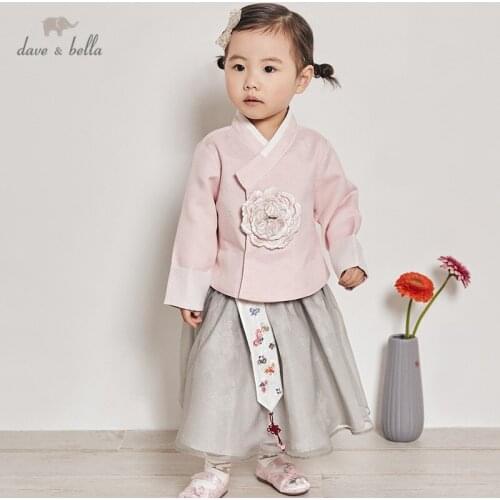DB12874 dave bella autumn baby girls Chinese style floral embroidery clothing sets kids cute sets children 2 pcs suit