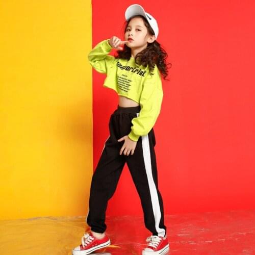 Hip Hop Kids Dancing Costumes for Girls Crop Top Stage Wear Child Jazz Ballroom Dance Costumes Clothes Party Show Shirts Pants