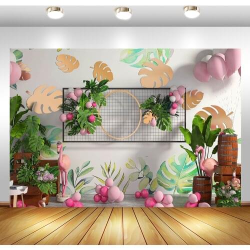 Newborn Baby Birthday Photography Background for Tropical Leaf Flamingo Decor Backdrop 1st Birthday Backgrounds for Photo Studio