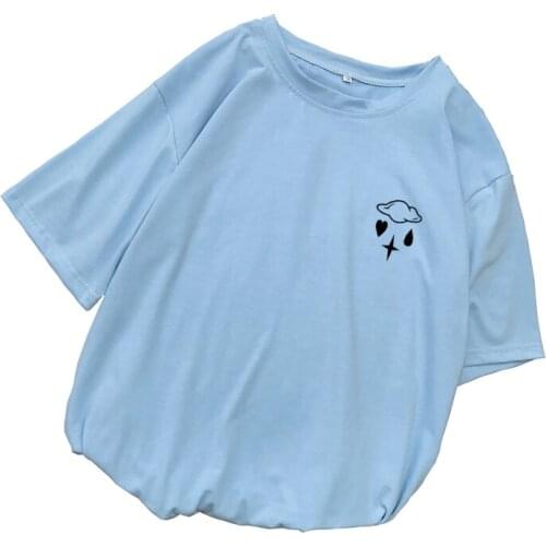 Summer Women T Shirt Casual Short Sleeve Kawaii Cloud Print Loose Cotton Tops Tee Shirt Femme Streetwear Casual Harajuku Clothes