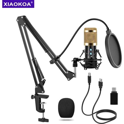 XIAOKOA USB Computer Microphone Kit Condenser Professional Podcast Mic for PC Phone Karaoke Youtube Studio Recording Mikrofon