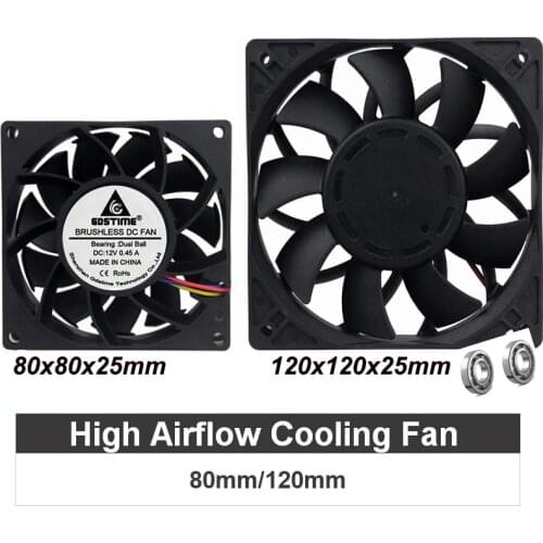 High Airflow Cooler 80mm 120mm 120x120x25mm DC 12V 24V High wind pressure Cooling Fan For Computer Case