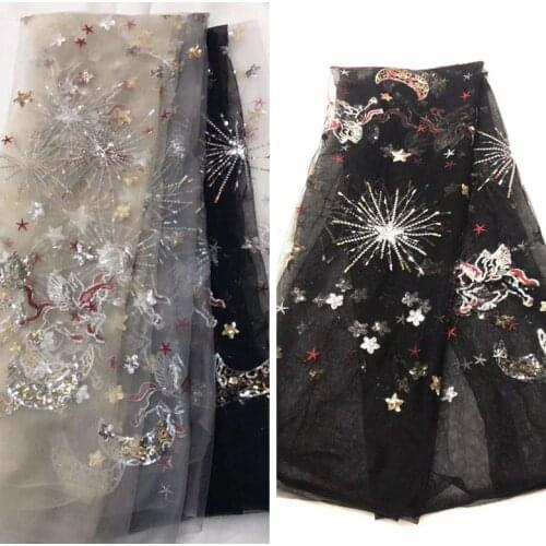 LASUI 1y=1lot 4 color Pegasus +Starry star Sequin embroidery mesh lace fabric DIY FOR Skirt DRESS fashion accessories X0398