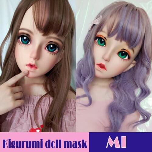 Mi)Female Sweet Girl Resin Half Head Kigurumi Mask With BJD Eyes Cosplay Japanese Anime Role Lolita Mask Crossdress Doll