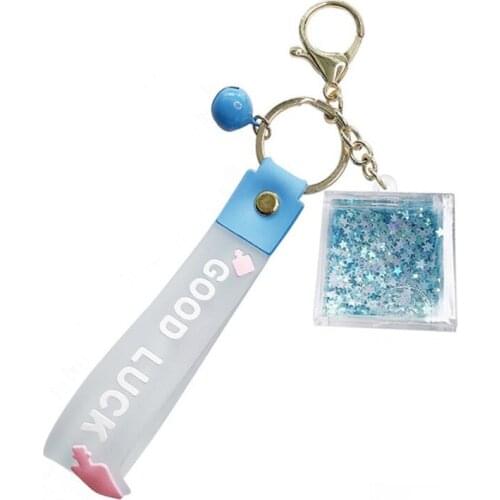 Cute Bottle Sequin Acrylic Diy Keychain Keyring Liquid Designer Gift For Women Girl Bag Charm Handbag Pendant Car Key Chain