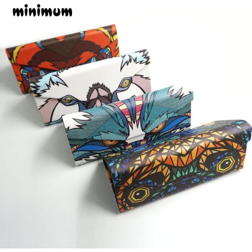 MINIMUM Triangle Foldable Glasses Case Cartoon Animal Eyeglasses Sunglasses Storage Box Protable Faux Leather Sunglasses Case